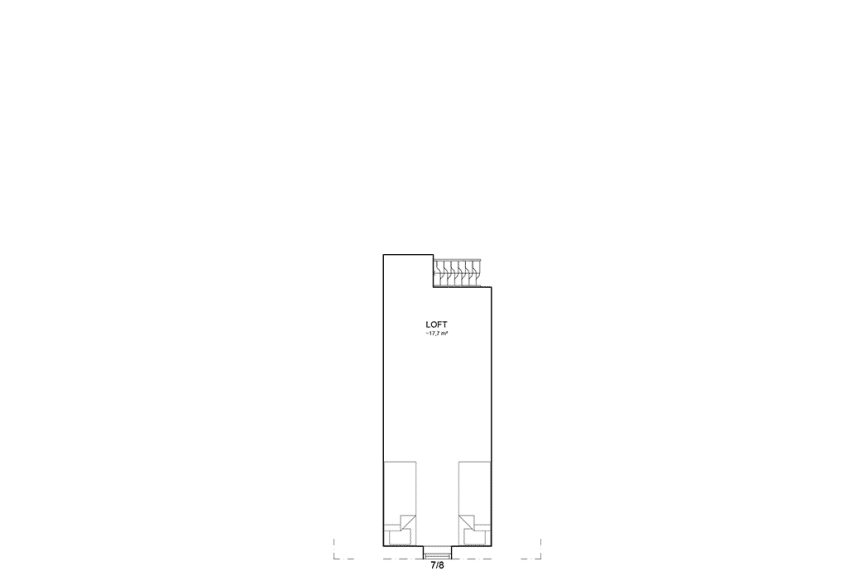 Planritning loftplan fjällstuga med loft 88 kvm Abisko 111 loft spegelvänd