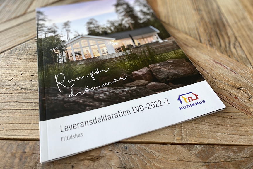 Leveransdeklaration Hudikhus LVD 2022-2 - om Hudikhus husbyggsats, vad som ingår som standard och möjliga tillval